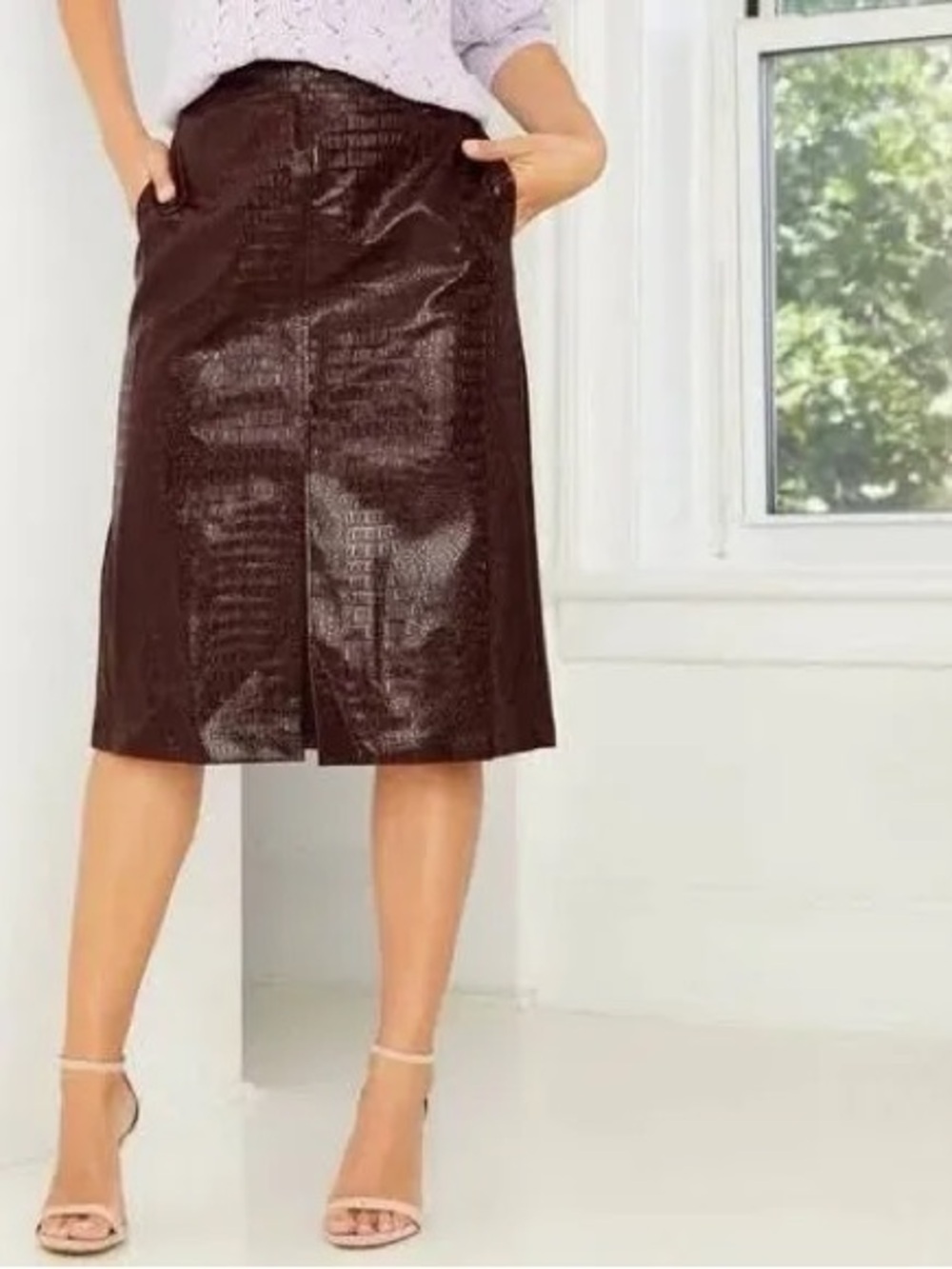 Who What Wear Faux Croc Midi Skirt in Dark Brown
